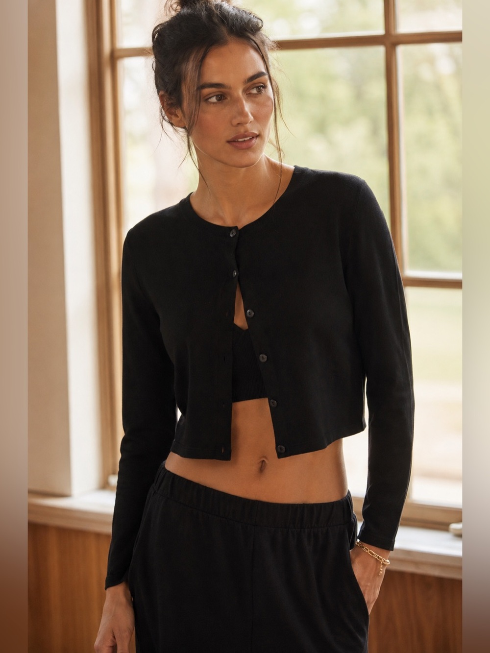 Anthropologie LyreBird Black Cropped Button-Front Cardigan Size XL EUC